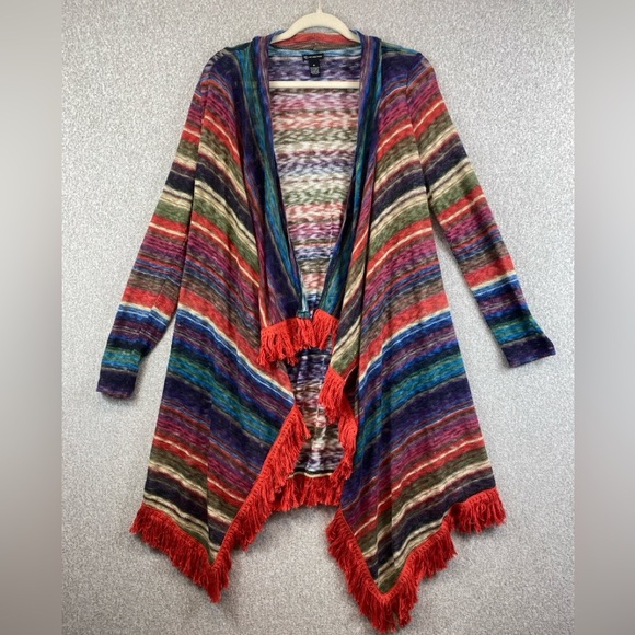 New Directions boho wrap ruana cardigan Southwest fringe cowgirl M - Picture 1 of 10
